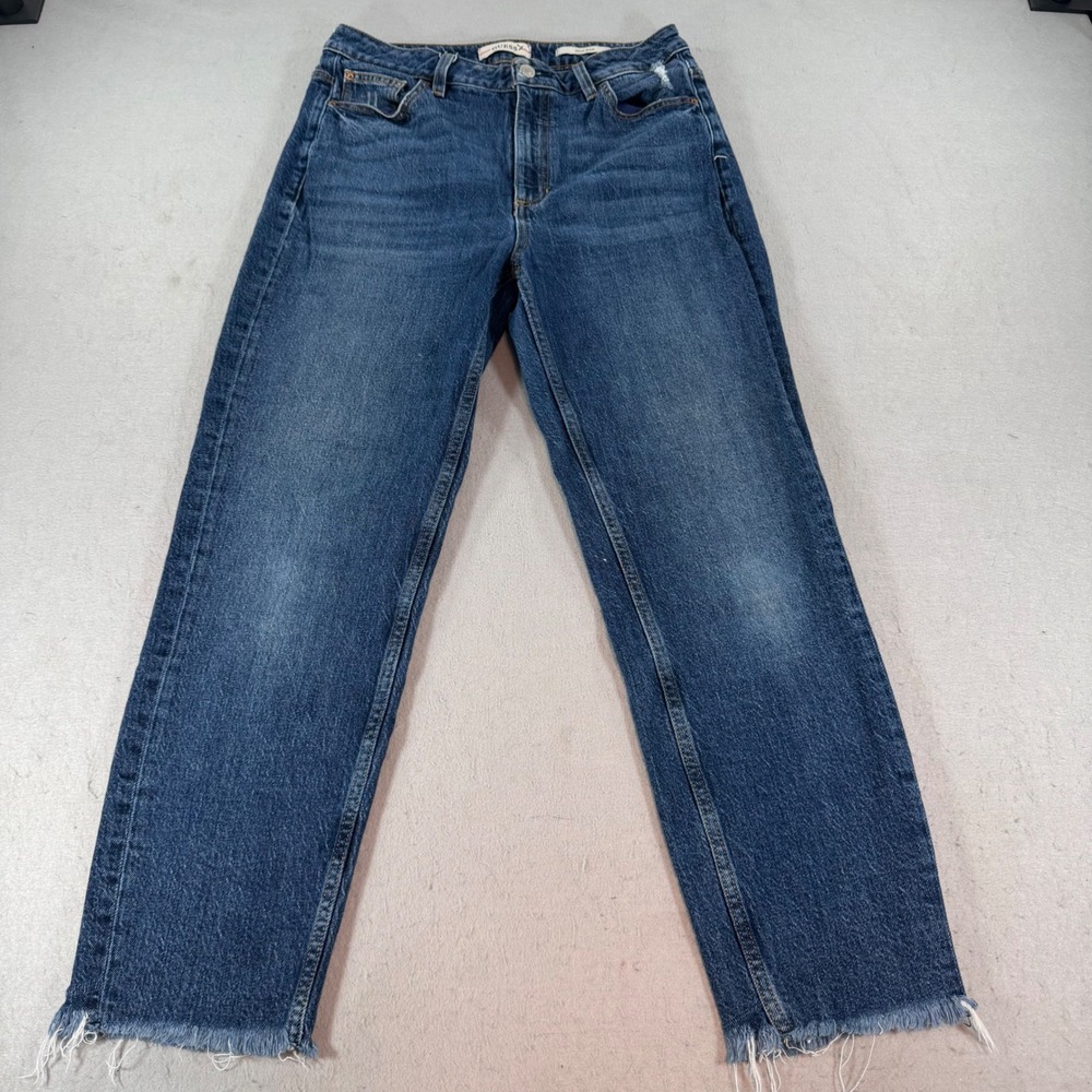 Guess Mom Jeans Womens 29 High Rise Straight Leg Raw Hem Medium Wash